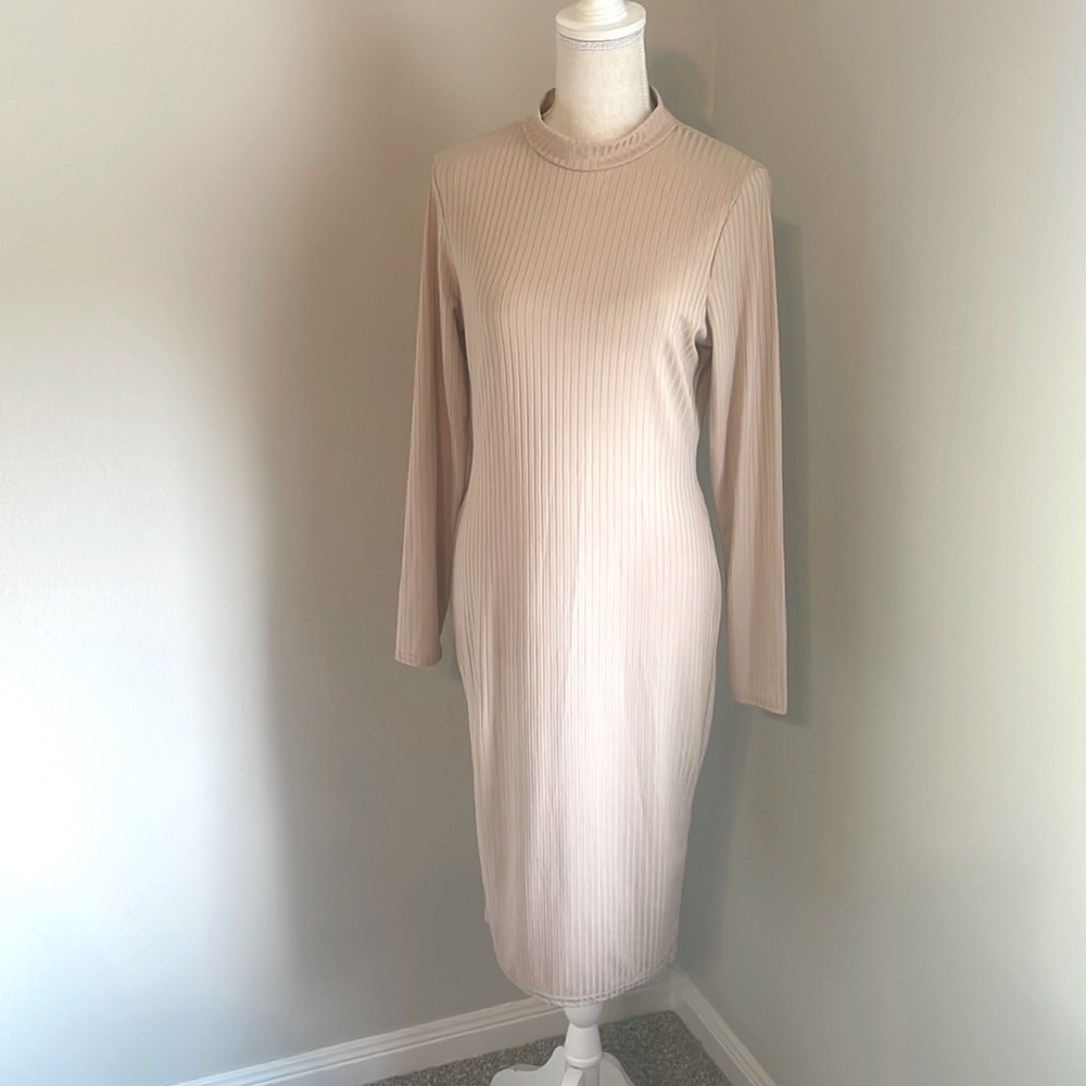 Ribbed High Neck Long Sleeved Midi Dress, US 10, NWT